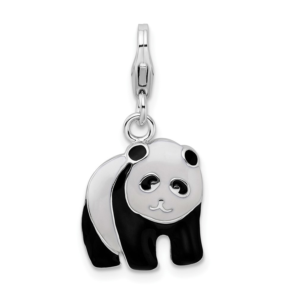 925 Sterling Silver Polished Enameled P&a Bear Bracelet Charm Lobster Clasp